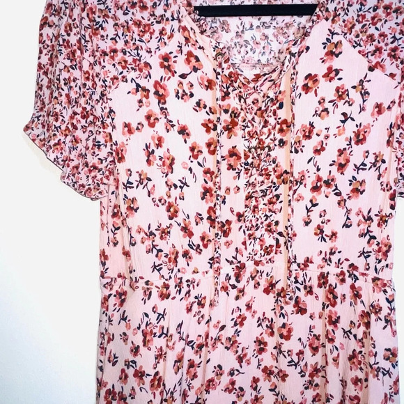 Maurices Tunic Babydoll Top Pink Ditsy Floral Print Lace-up Front Medium Women’s - Picture 5 of 12
